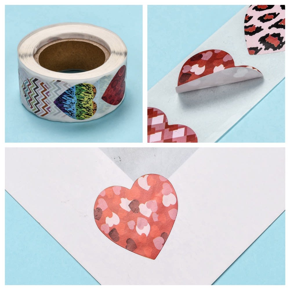 Rollo 500 Etiquetas Adhesivas Sticker 24 mm corazones2