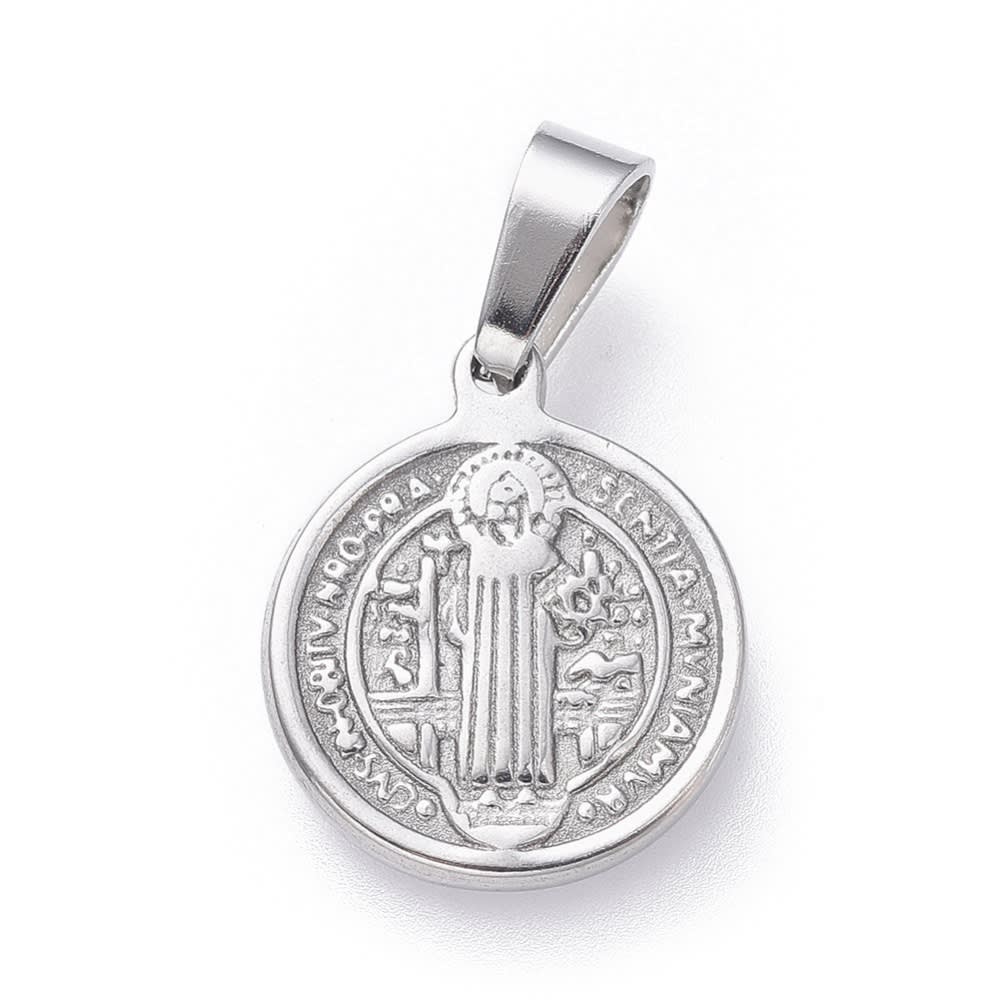 Dije colgante medalla San Benito acero dorado plateado / unidad1