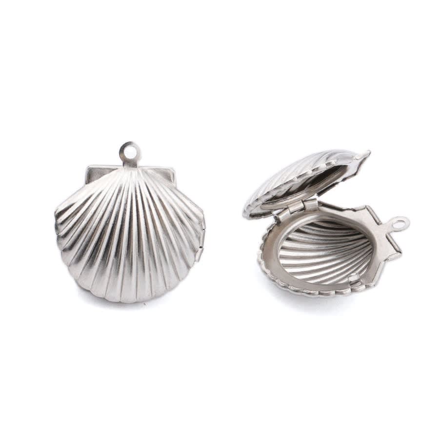 Relicario foto portafoto locket concha de mar acero plateado / unidad1