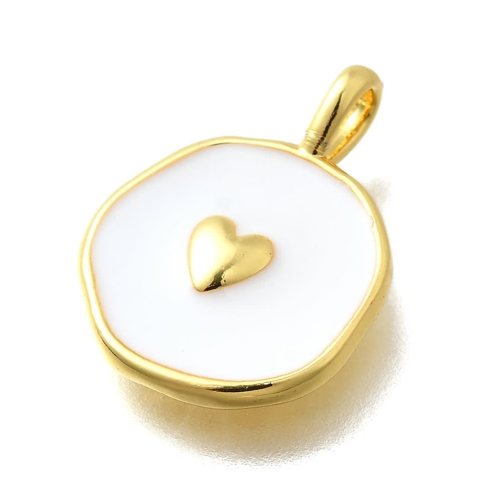 Dije colgante esmaltado corazón 18.5 mm baño oro / unidad1