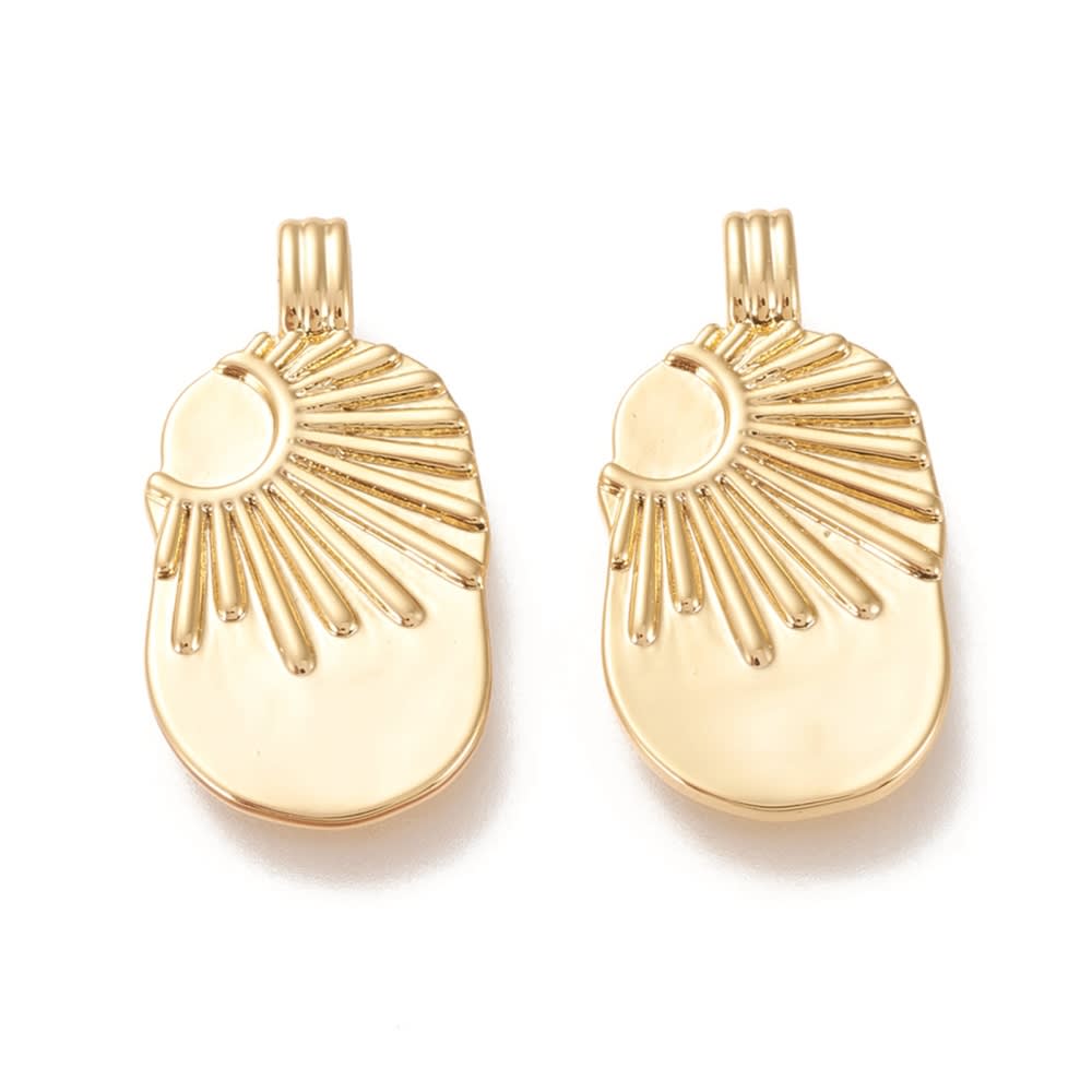 Dije colgante medalla sol 11 mm baño de oro / unidad2