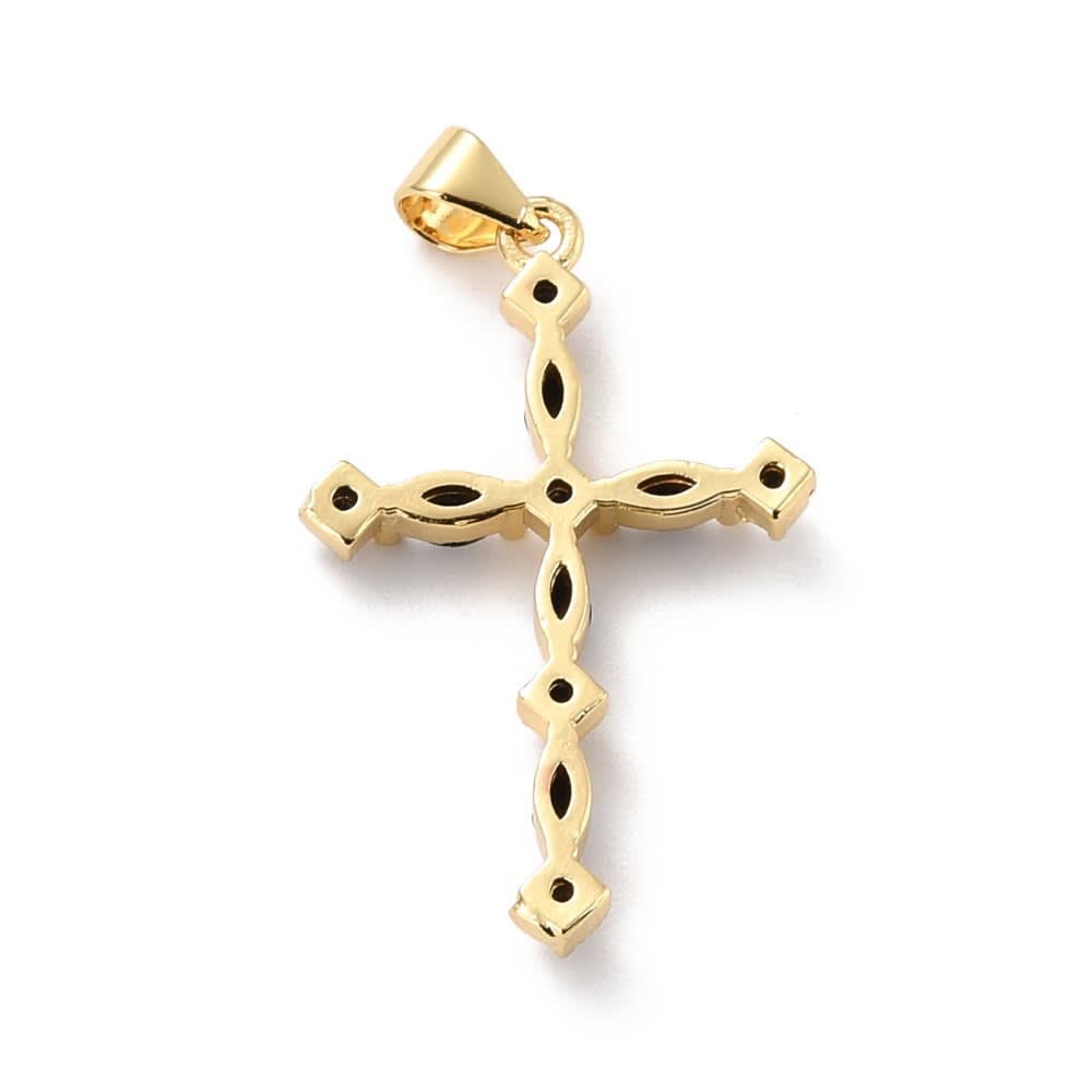Dije colgante maxi cruz 30 mm zircón negro baño oro / unidad3
