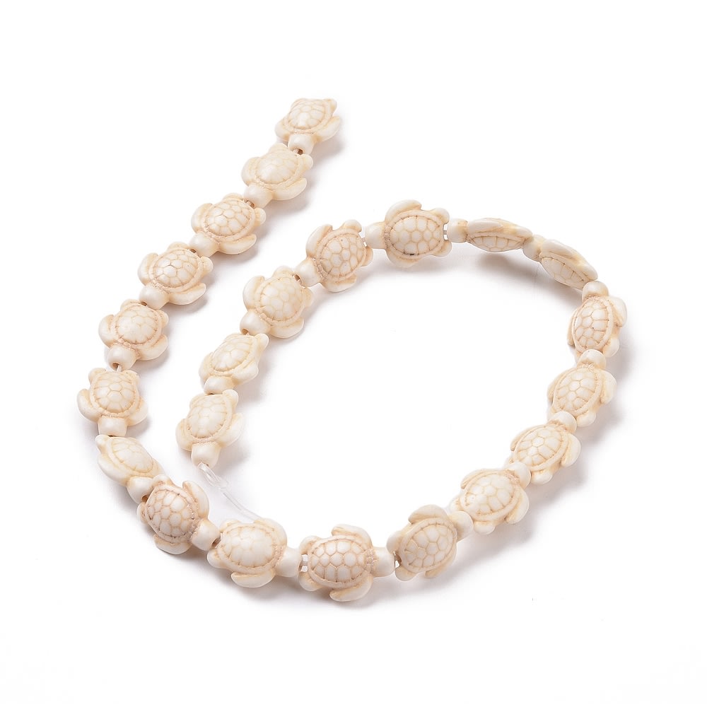 Cuenta pasadora tortuga marina piedra turquesa fósil blanca3