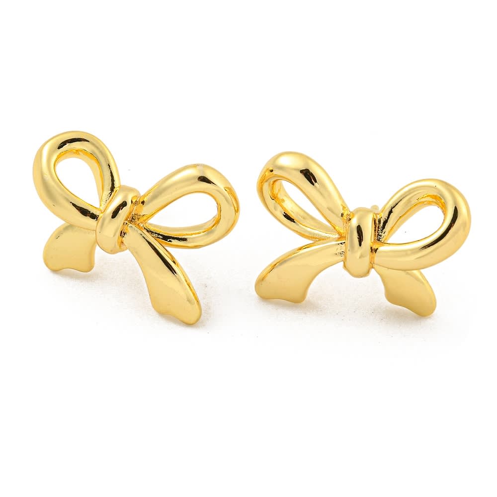 Aros topo topito lazo coquette 14 mm baño de oro / par1