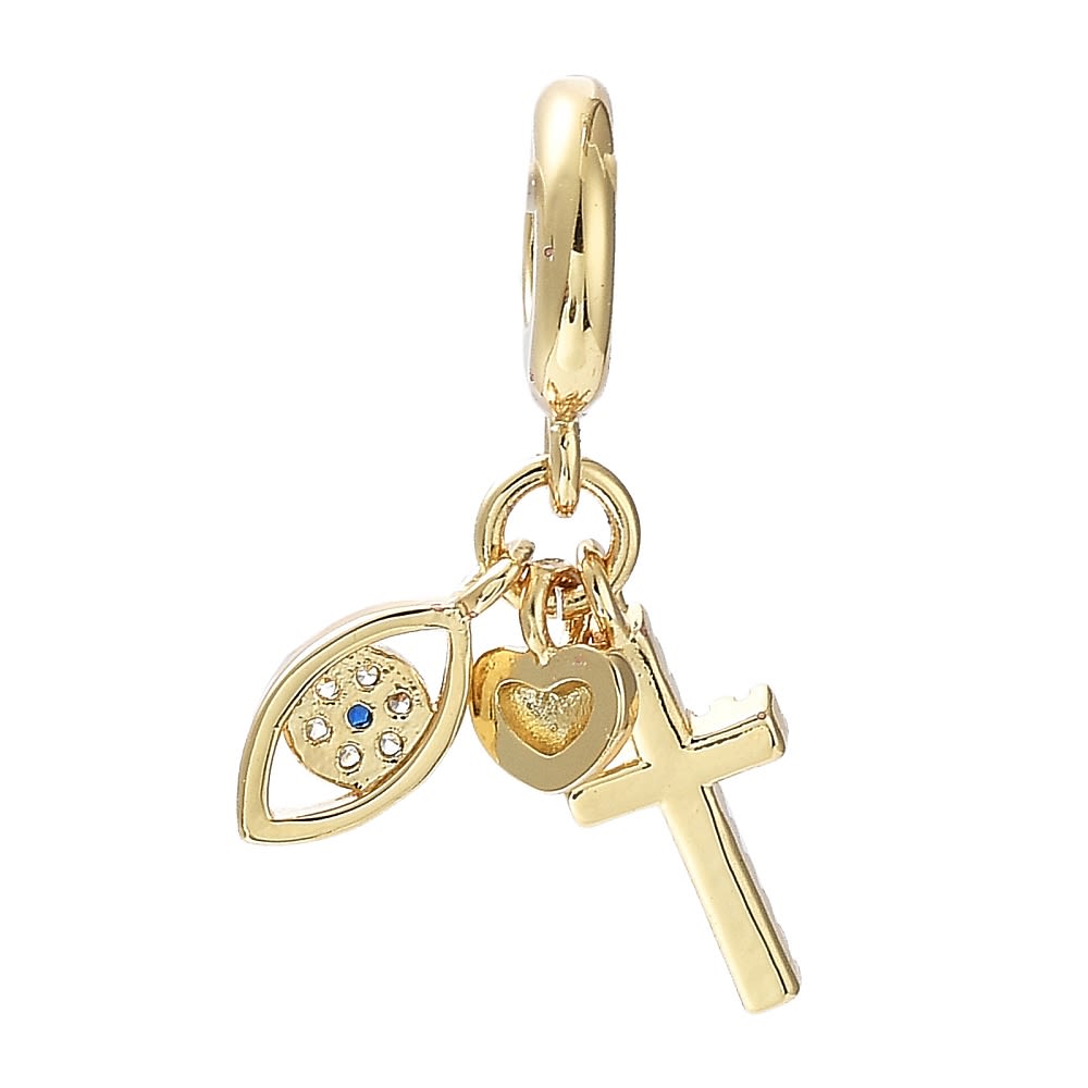 Colgante europeo charm cruz corazón ojo turco dije baño de oro / unidad3