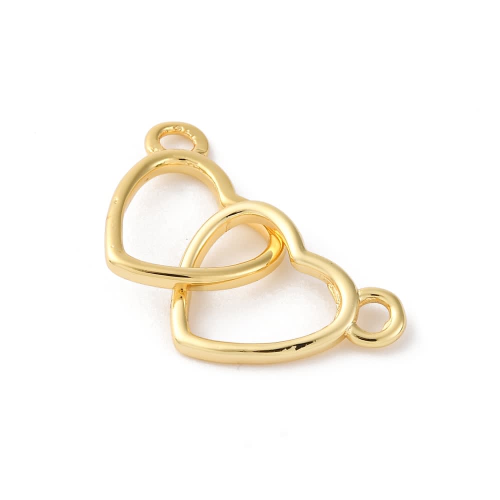 Dije conector doble corazón 24 mm baño de oro / unidad2