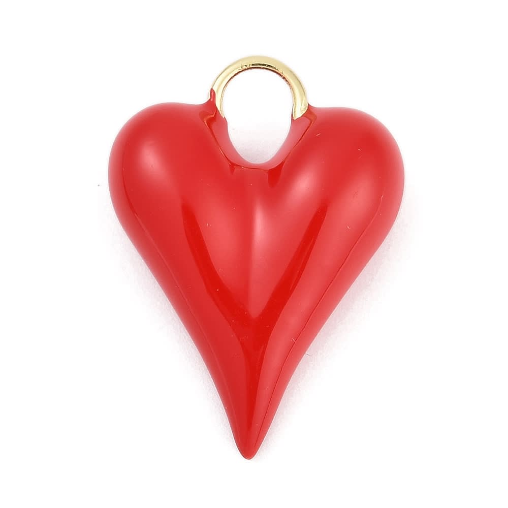 Dije colgante esmaltado 27.5 mm corazón alargado rojo / unidad2
