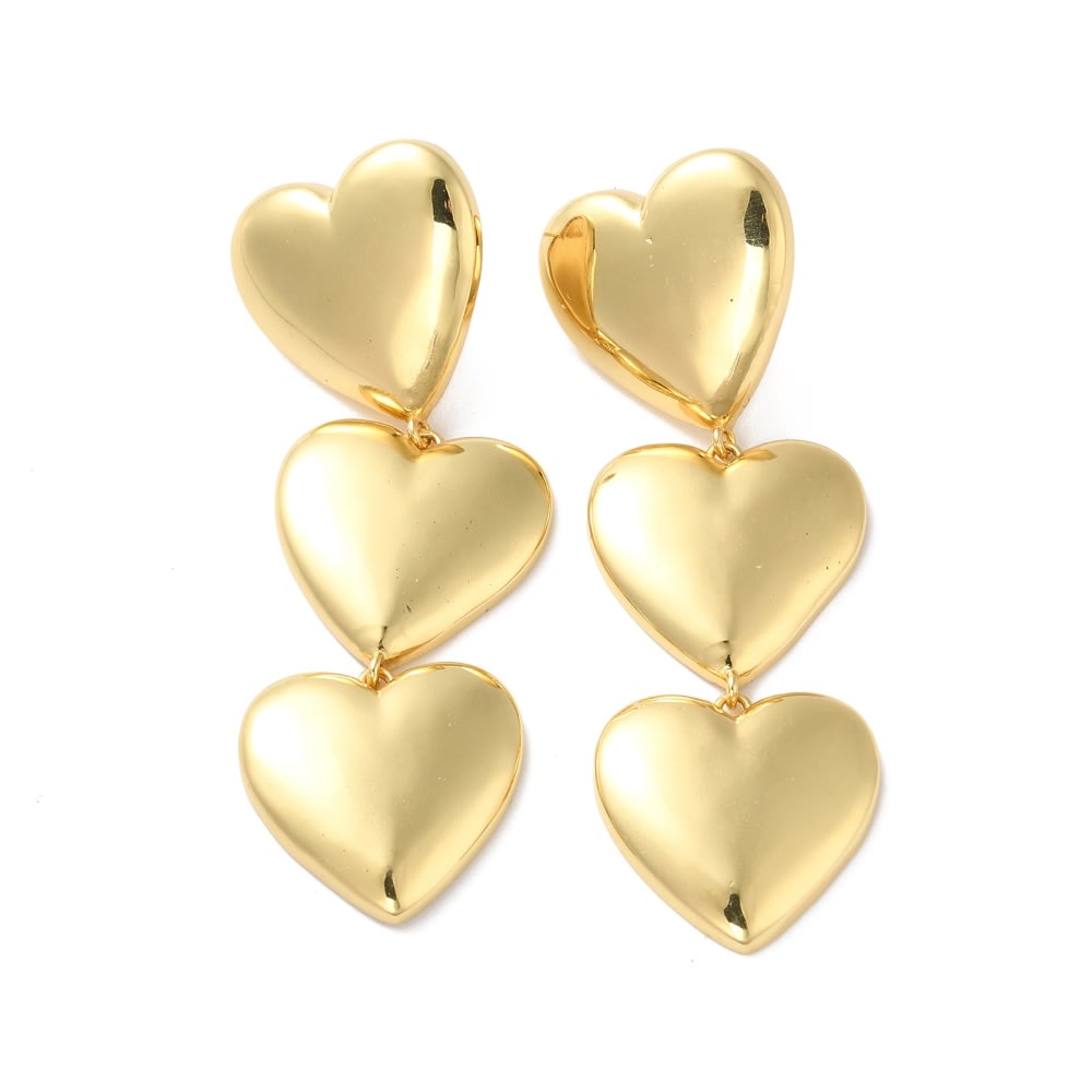 Aros topo topito maxi corazón triple heart baño de oro / par1