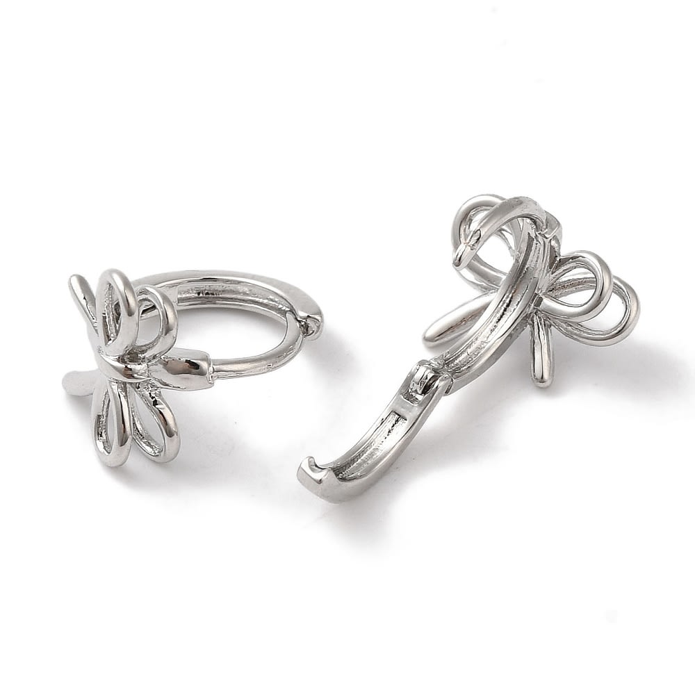 Aros argollas huggie lazo coquette doble niña mujer baño oro platino / par2