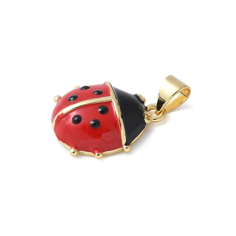 Dije colgante chinita mariquita esmaltada 17.5 mm baño oro / unidad2