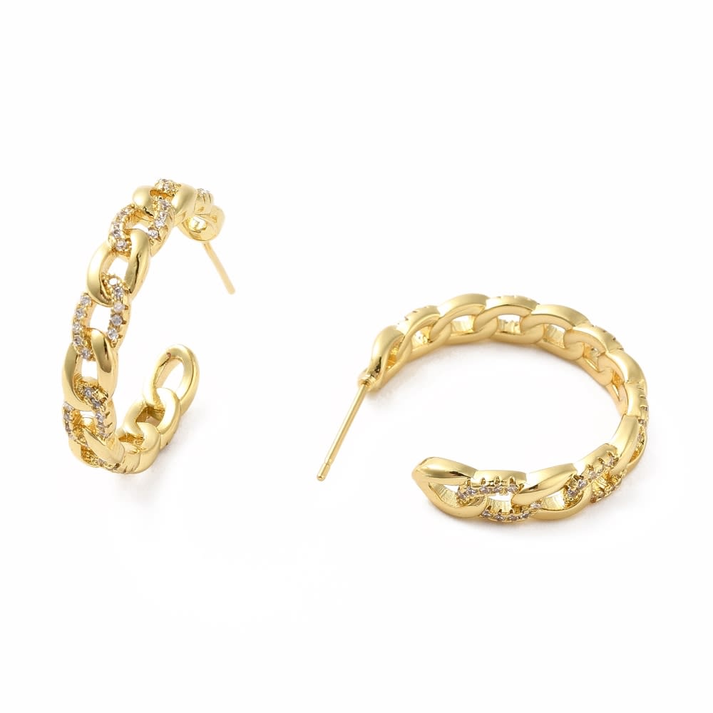 Aros argollas aretes tipo C eslabones con zircón / par2