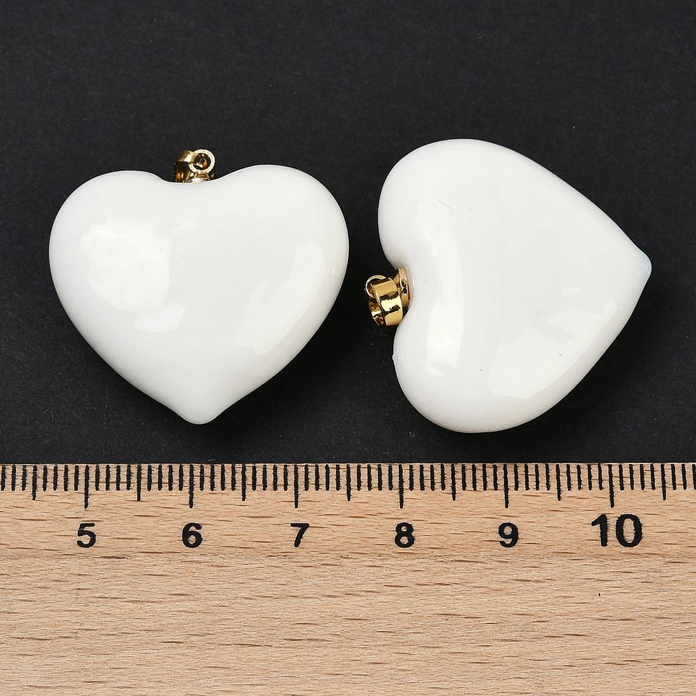 Maxi dije colgante corazón blanco 28.5 mm murano baño oro / unidad3