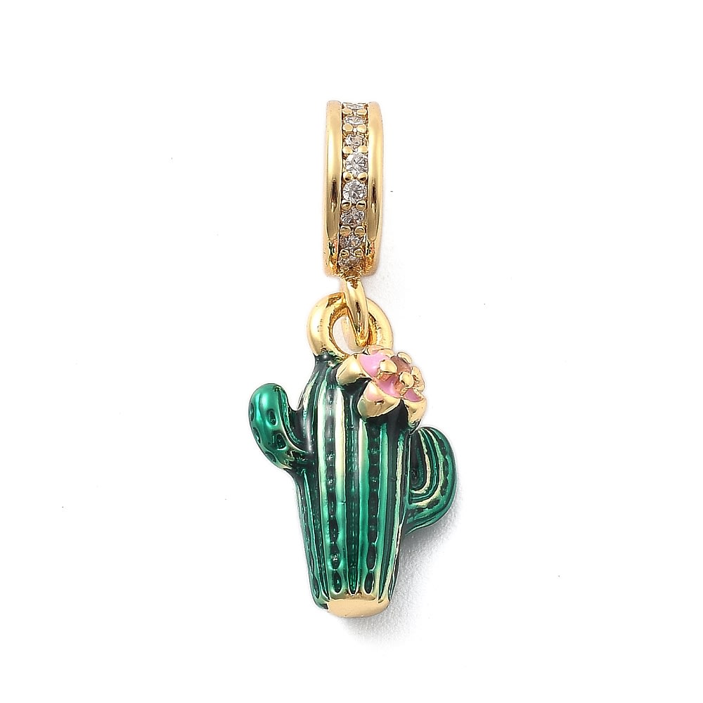 Colgante europeo charm cactus esmaltado baño oro zircón / unidad1