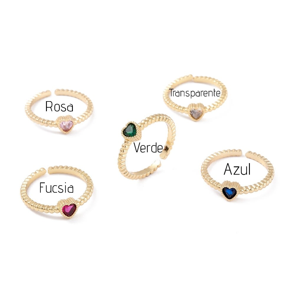 Anillo ajustable corazón multicolor zircón baño de oro / unidad2
