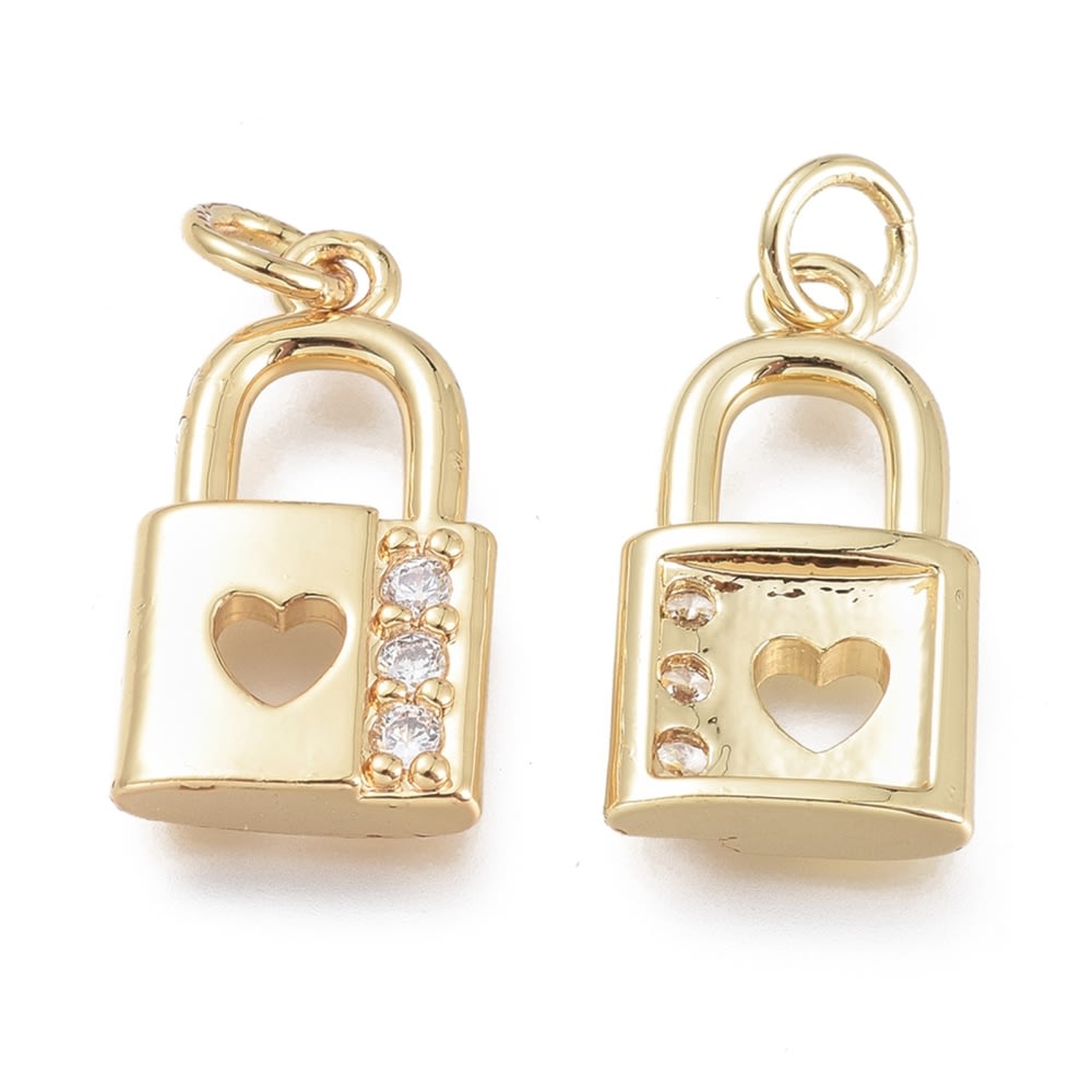 Dije colgante candado corazón zircón baño de oro / unidad1