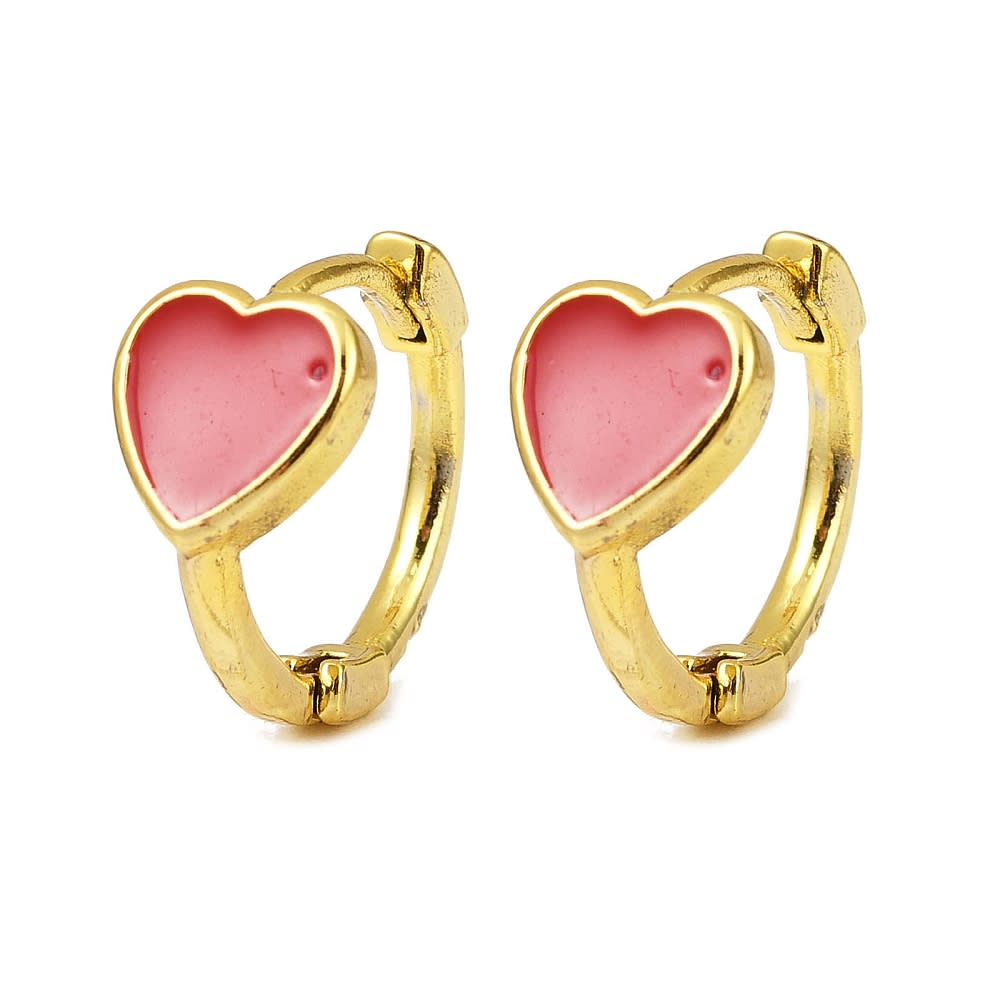 Aros argollas huggie corazón rojo 14 mm baño oro / par1