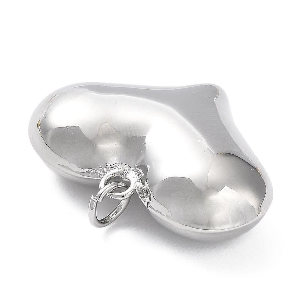 Dije colgante corazón inflado chunky 27 mm baño oro platino / unidad2