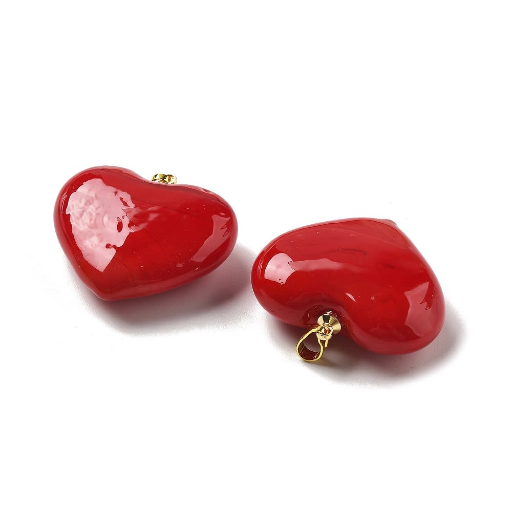 Maxi Dije colgante corazón rojo 28.5 mm murano baño oro / unidad1