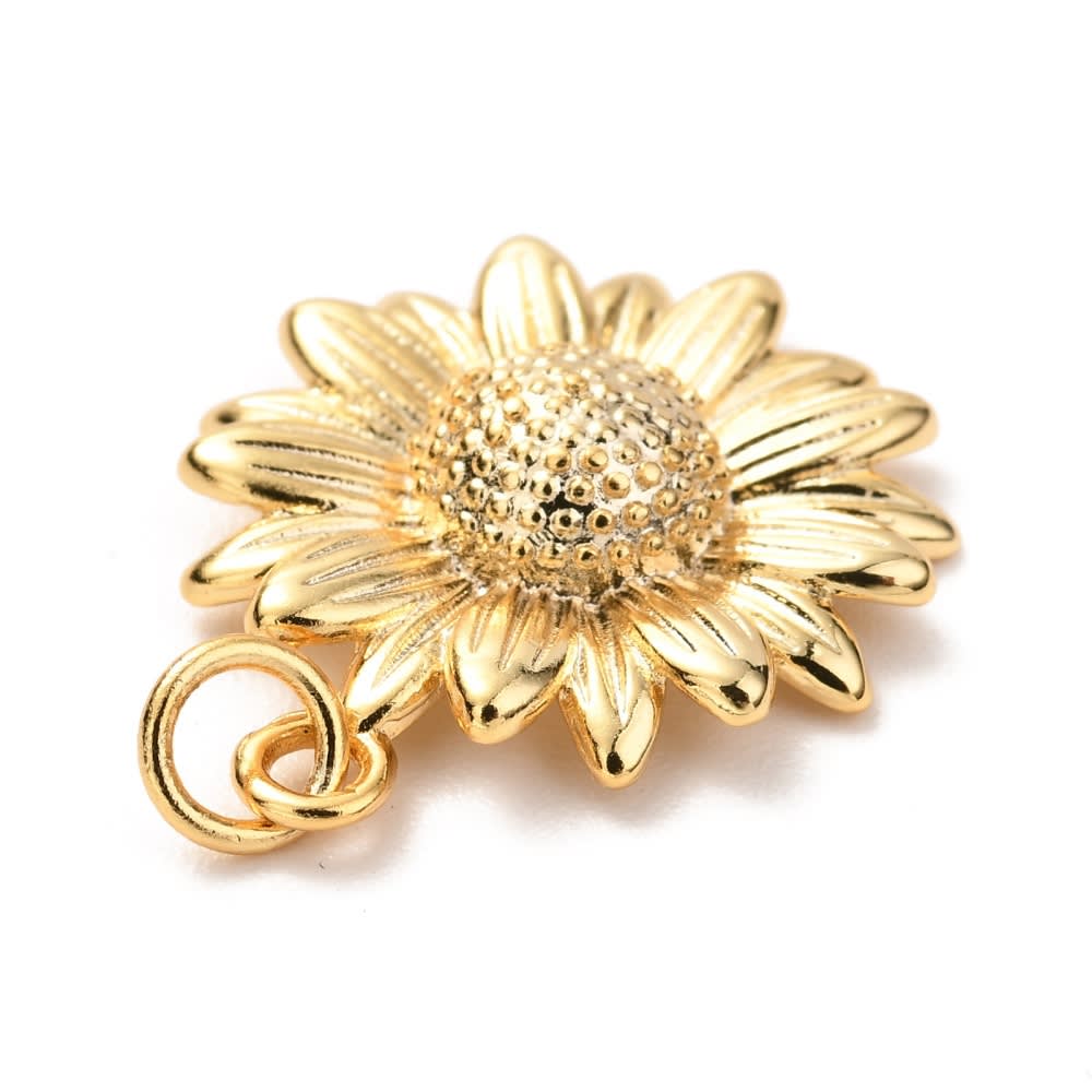 Dije colgante flor girasol 21 mm baño de oro / unidad1