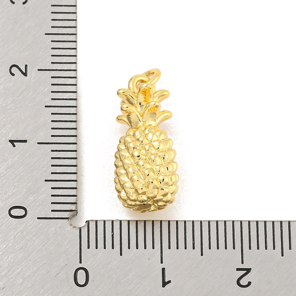 Dije colgante piña fruta 21 mm baño oro / unidad2