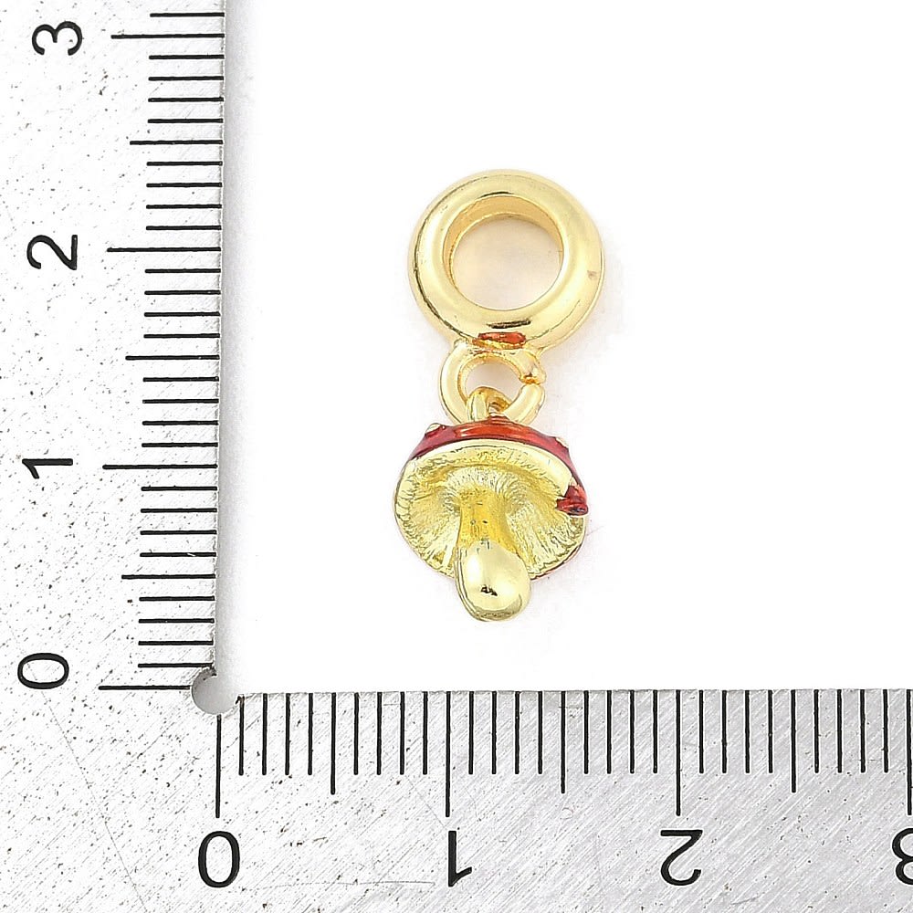 Colgante europeo charm hongo rojo suerte 23 mm baño oro / unidad3