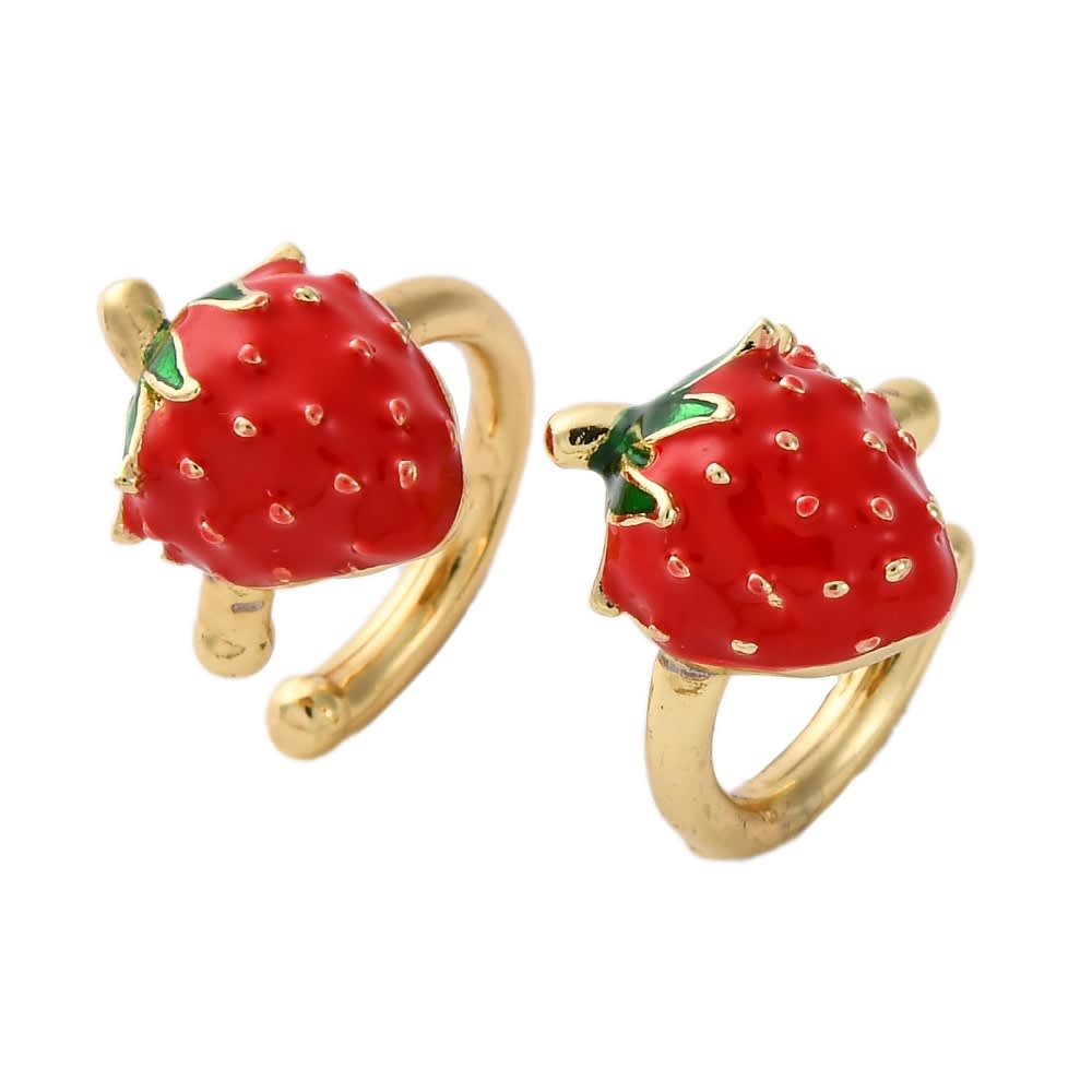 Ear cuff aros solitarios frutilla fresa esmaltada baño oro / unidad1