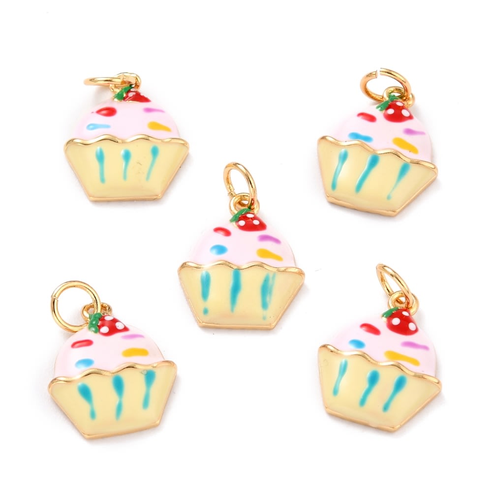 Dije colgante esmaltado cupcake magdalena baño oro / unidad1