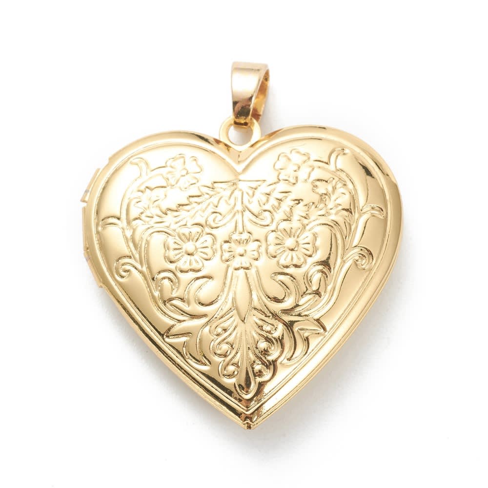 Relicario portafoto locket Corazón flor Baño de Oro / unidad2