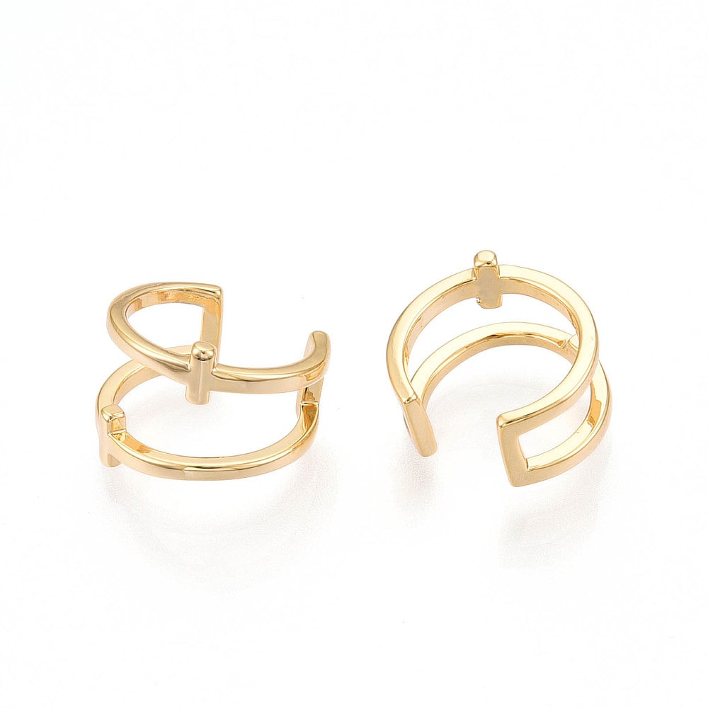 Ear cuff aros solitarios cruz doble liso 12 mm baño oro / unidad2