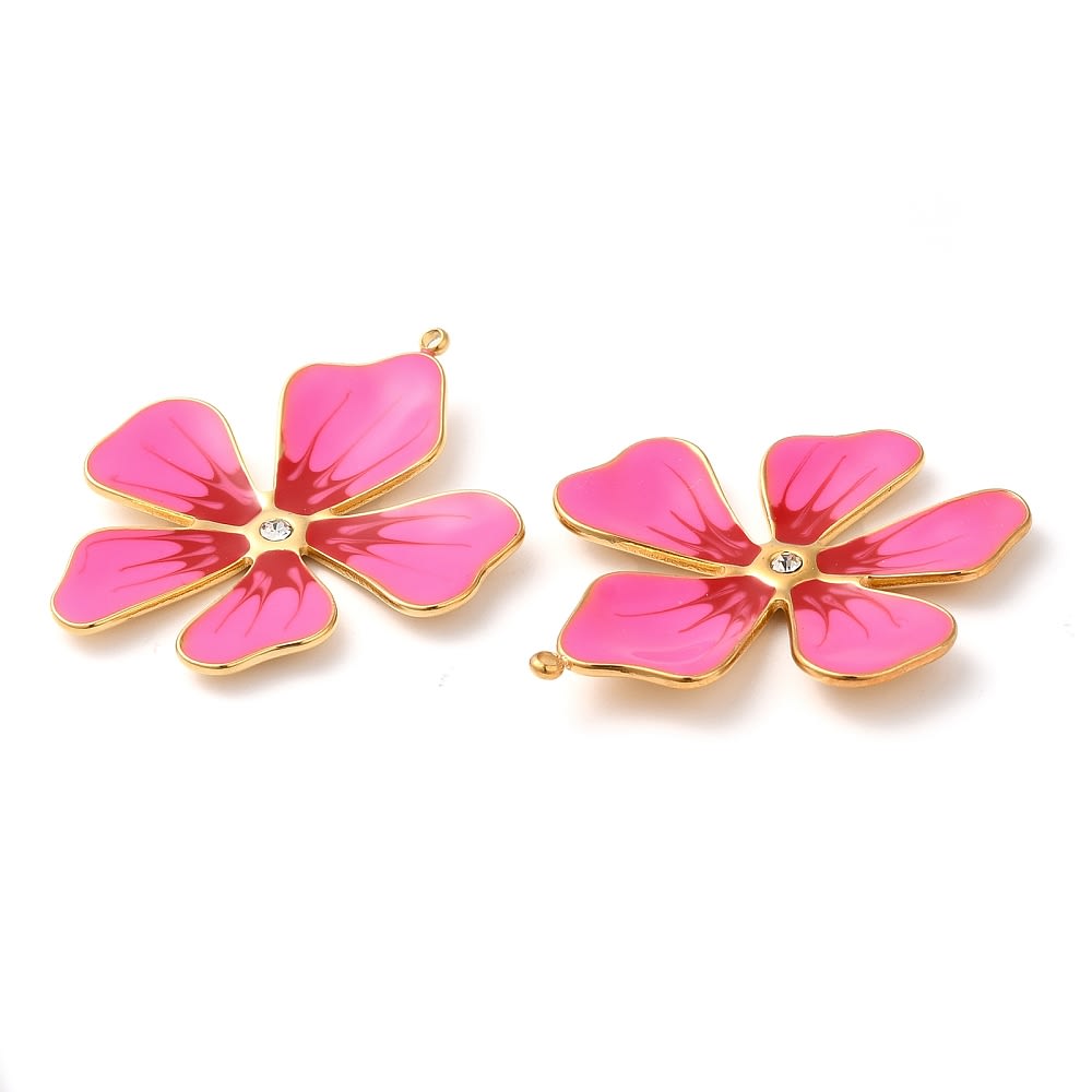 Dije colgante flor esmaltada acero dorado / unidad3