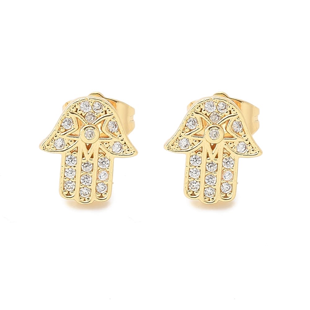 Aros topo topito mano Fátima hamsa 11.5 mm zircón baño oro / par1