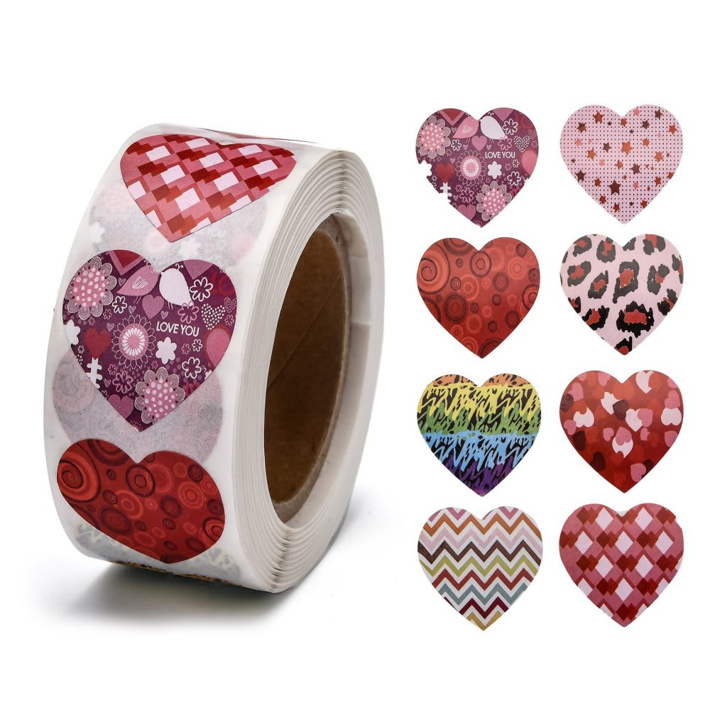 Rollo 500 Etiquetas Adhesivas Sticker 24 mm corazones1