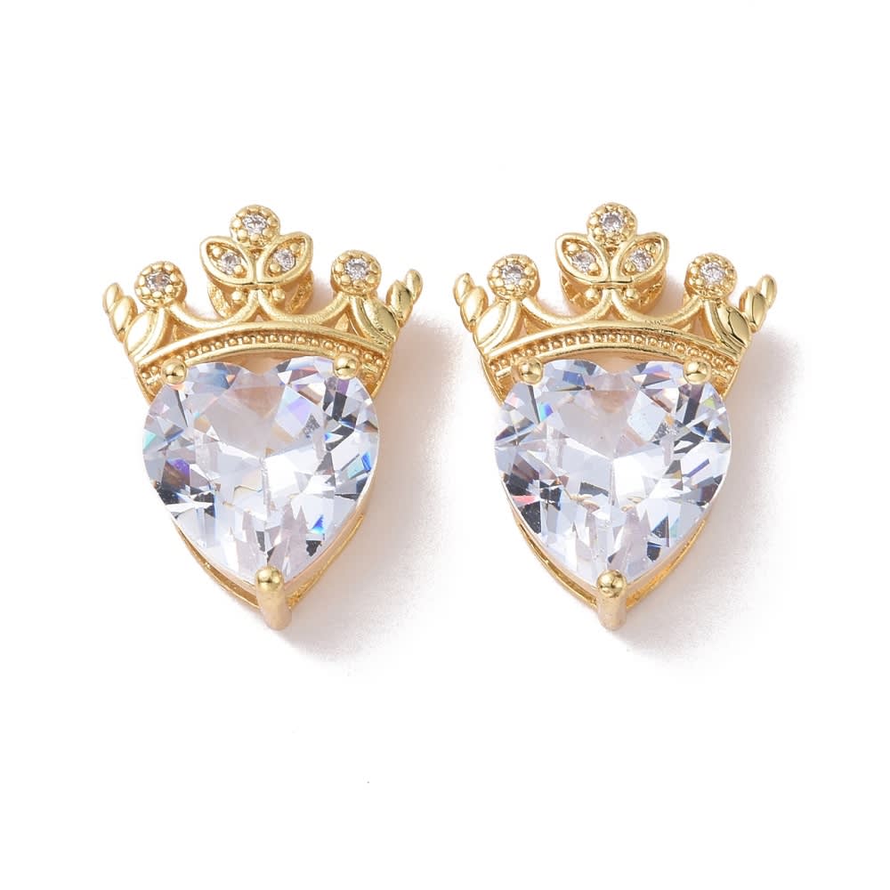 Dije pasador corazón corona zircón baño de oro / unidad3