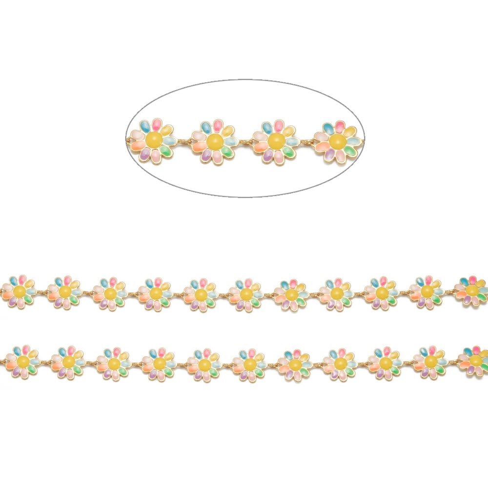 Cadena figura flor margarita esmaltada baño de oro acero/ metro5