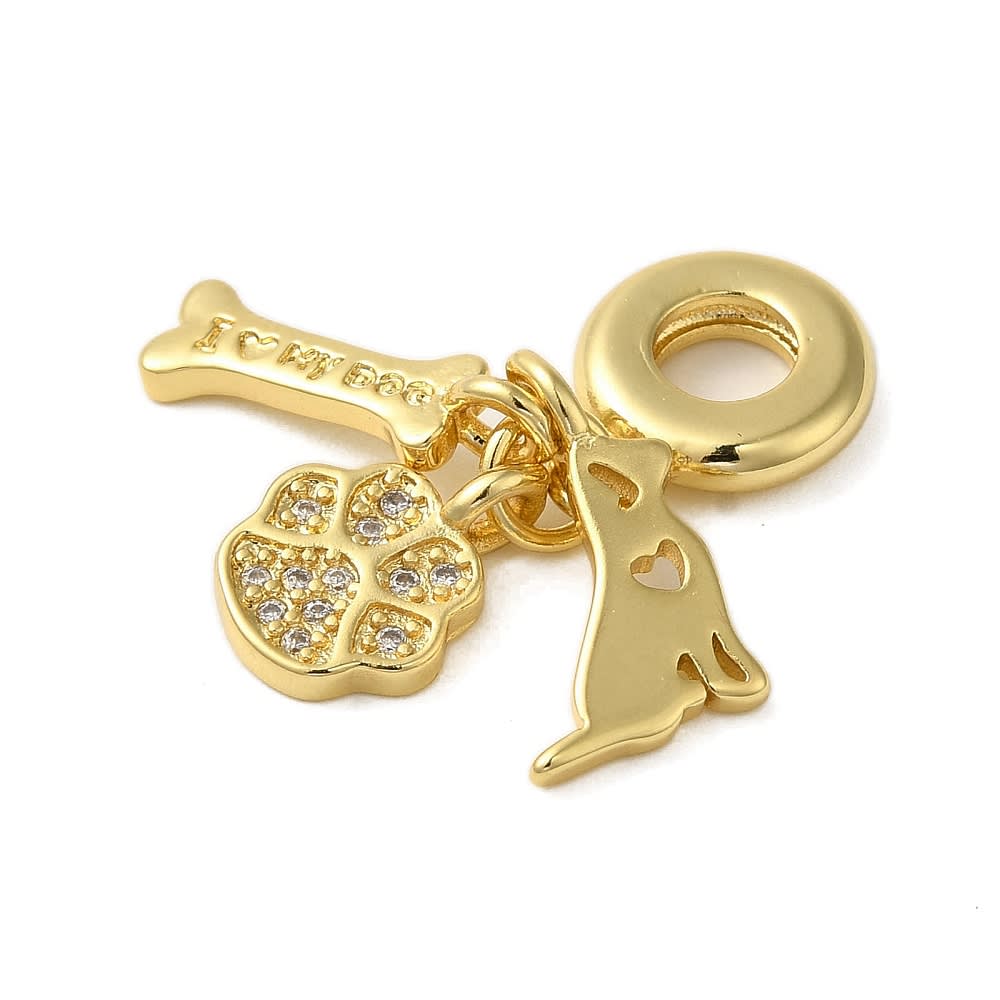 Colgante europeo charm hueso mascota perro patita baño oro / unidad2