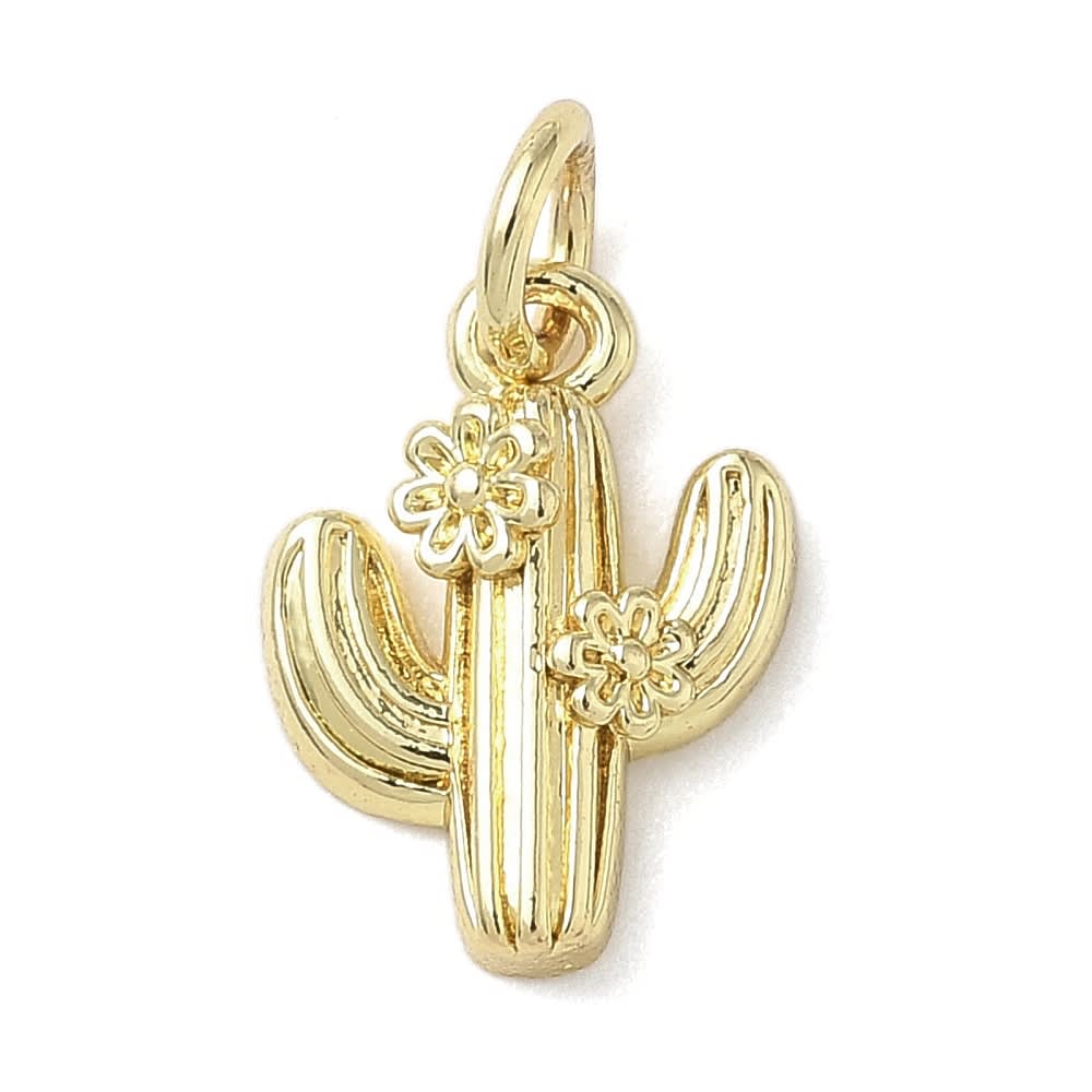 Dije colgante cactus con flor baño de oro / unidad1