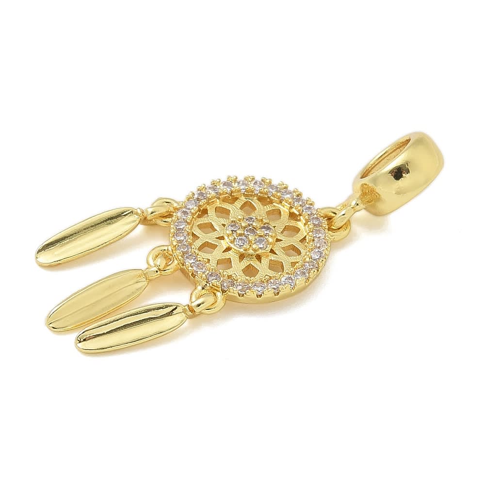 Colgante europeo charm atrapasueños baño oro zircón / unidad1