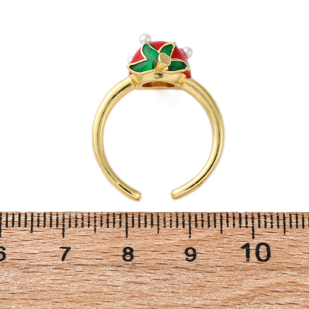 Anillo ajustable frutilla fresa esmaltado perla baño oro / unidad2