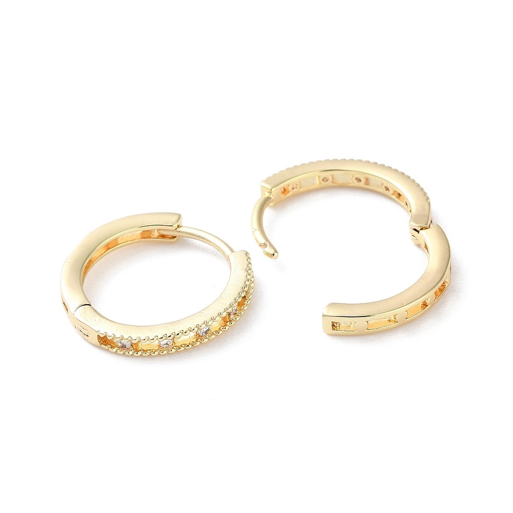 Aros argollas huggie con zircón 12.5 mm dorado plateado / par3