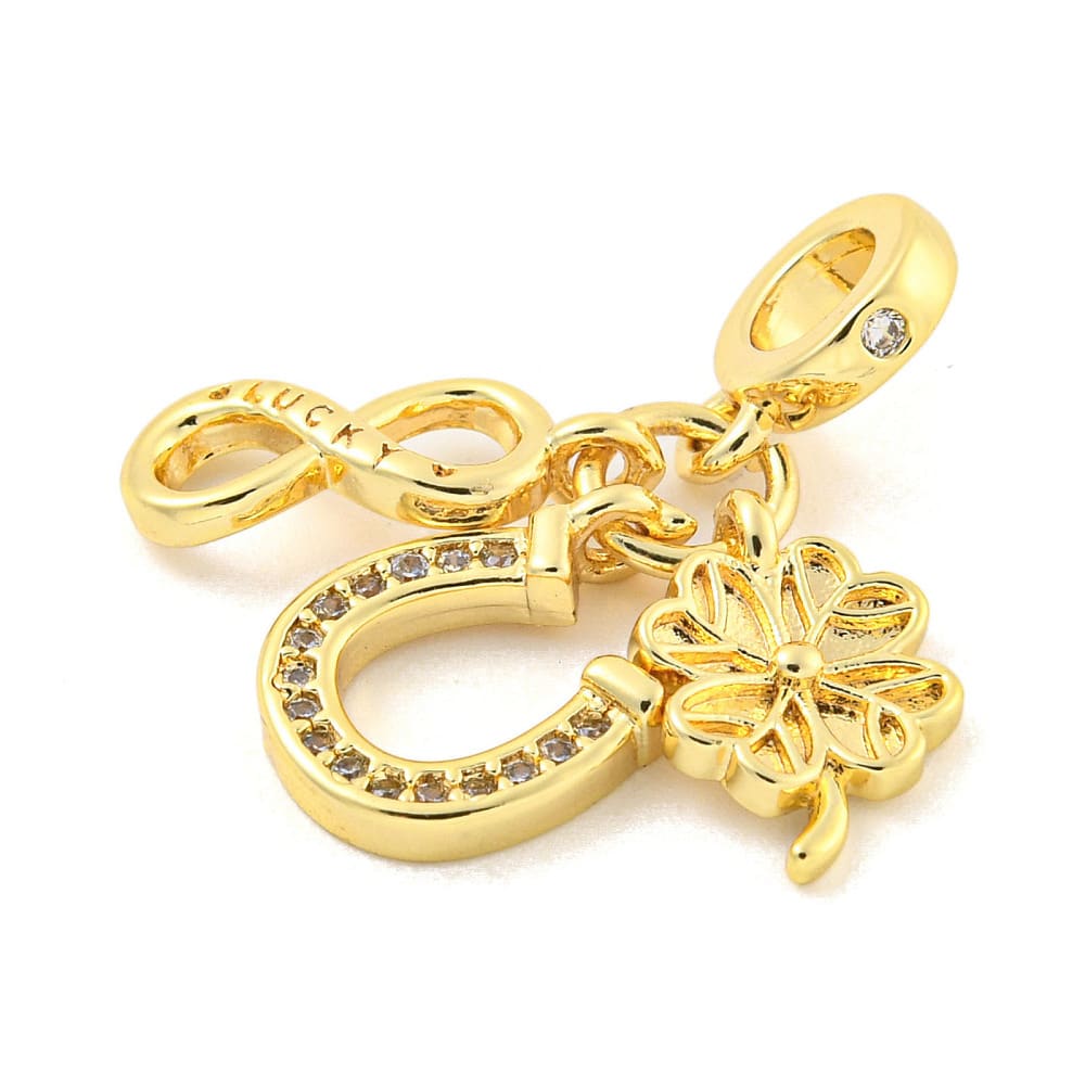 Colgante europeo charm infinito herradura trébol baño oro / unidad1