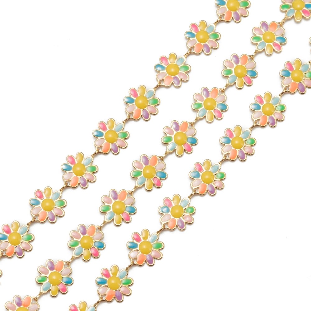 Cadena figura flor margarita esmaltada baño de oro acero/ metro2