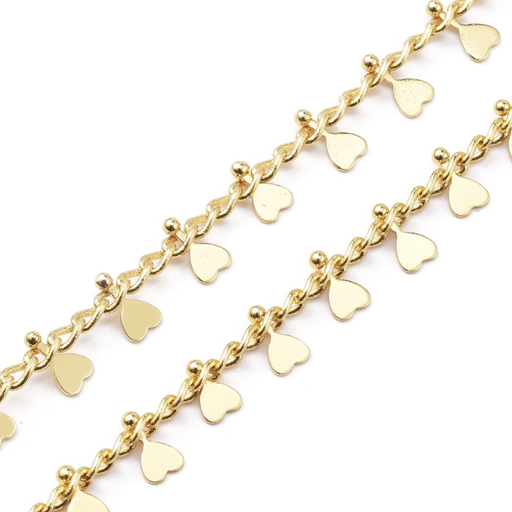 Cadena mini corazones colgantes baño de oro platino / metro1