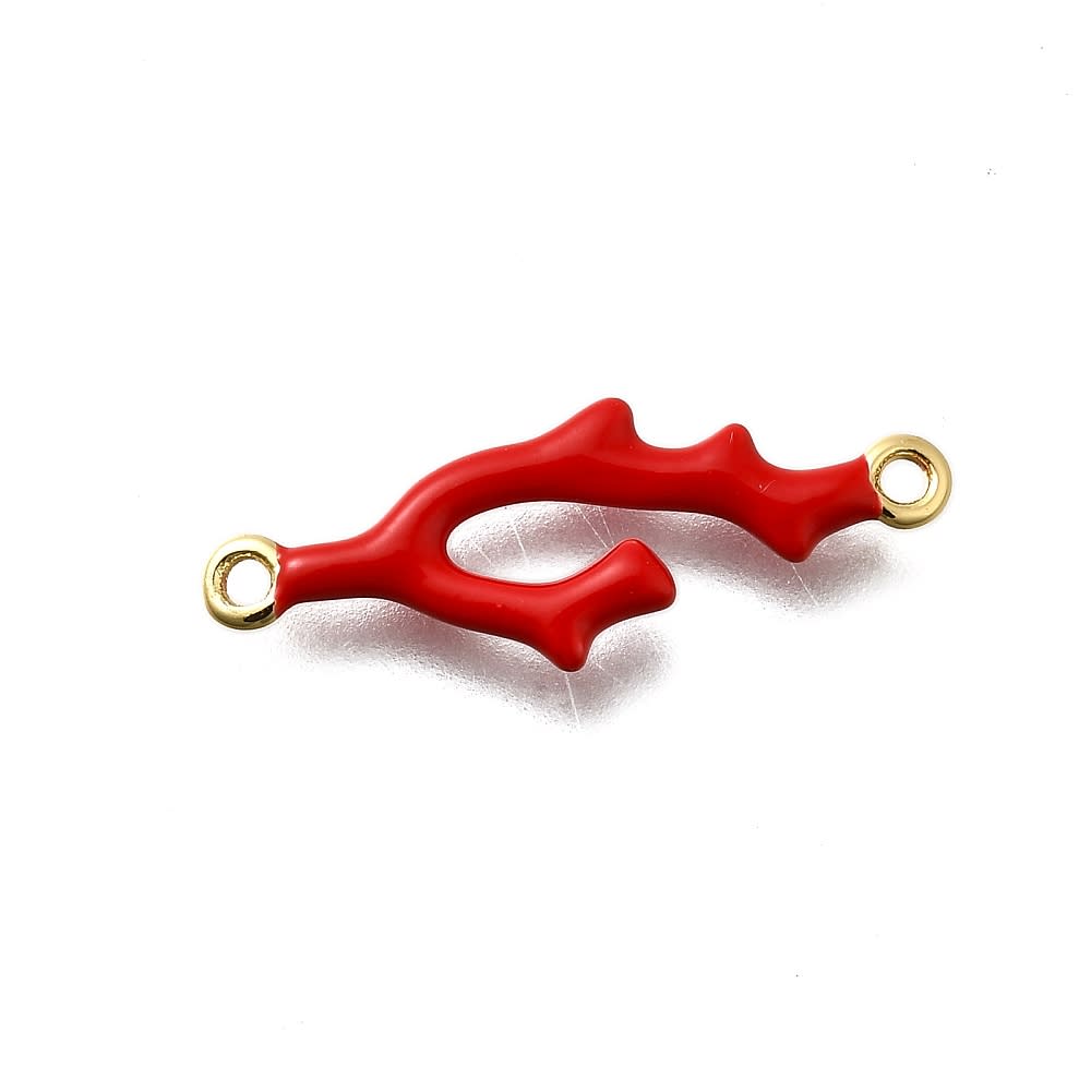 Dije conector esmaltado forma coral rojo baño oro / unidad3