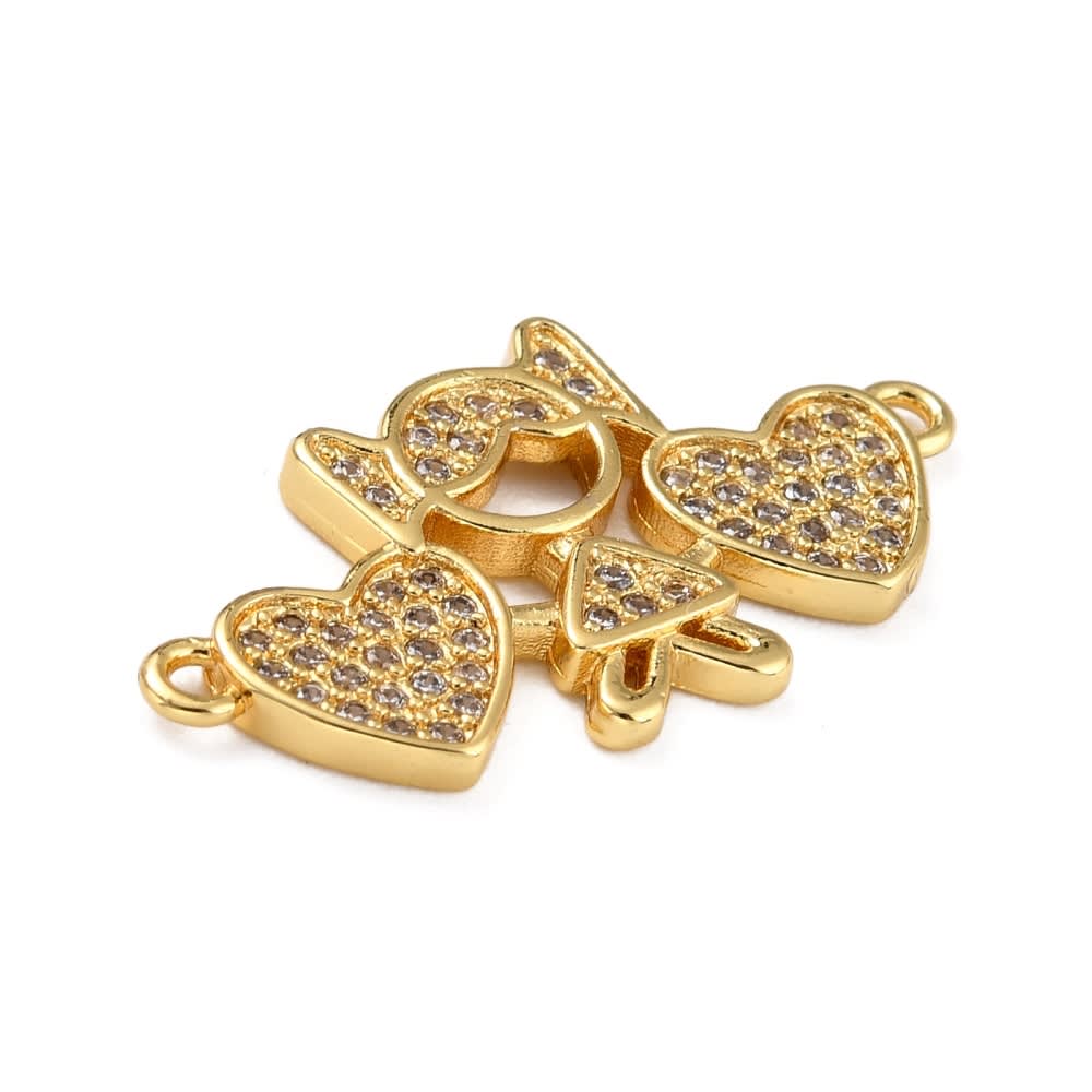 Dije conector niña niño zircón corazón baño de oro / unidad4
