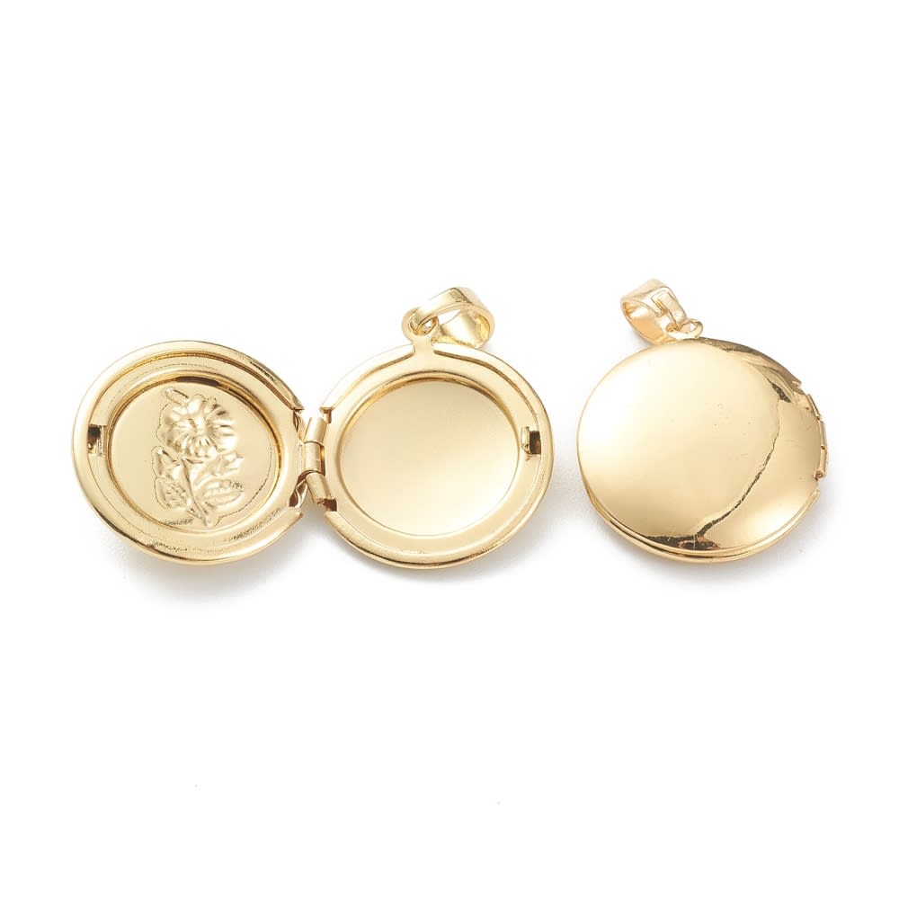 Relicario foto portafoto locket rosa redondo baño oro platino / unidad3