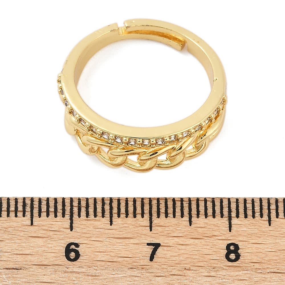 Anillo ajustable doble cadena de eslabones zircón baño de oro / unidad2