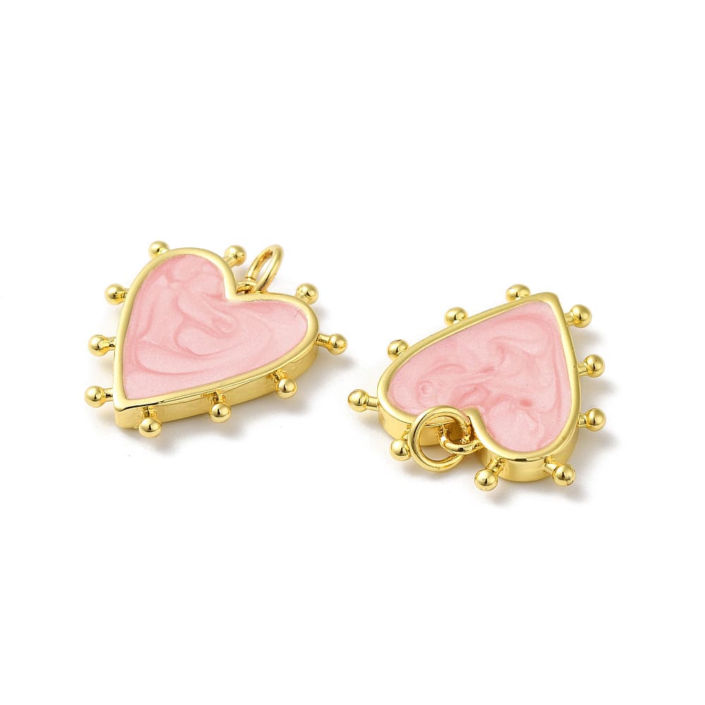 Dije colgante esmaltado corazón balines 19 mm baño oro / unidad6