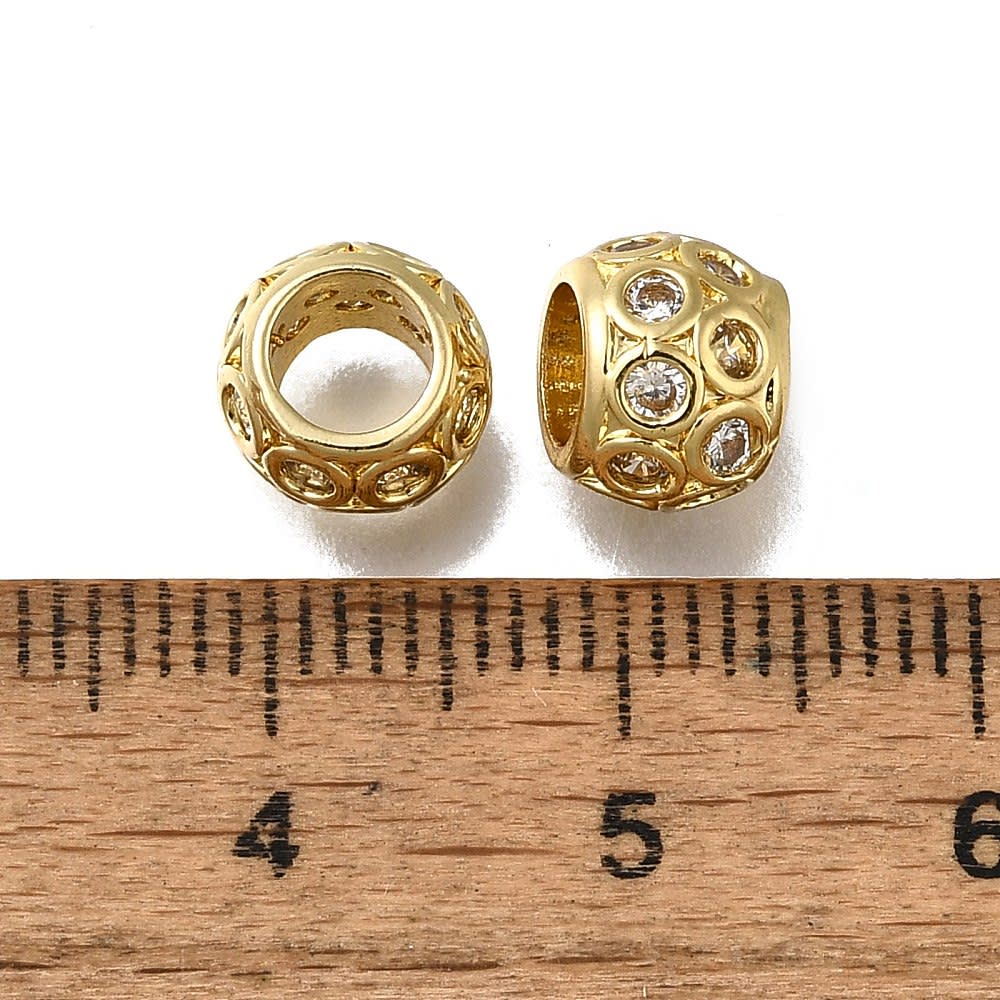 Cuenta pasador estilo europeo 7.5 mm baño oro zircón / unidad2