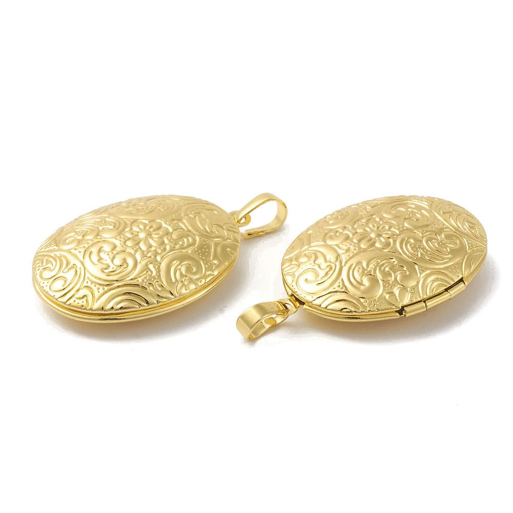Relicario foto portafoto locket ovalado flores Baño de Oro / unidad7
