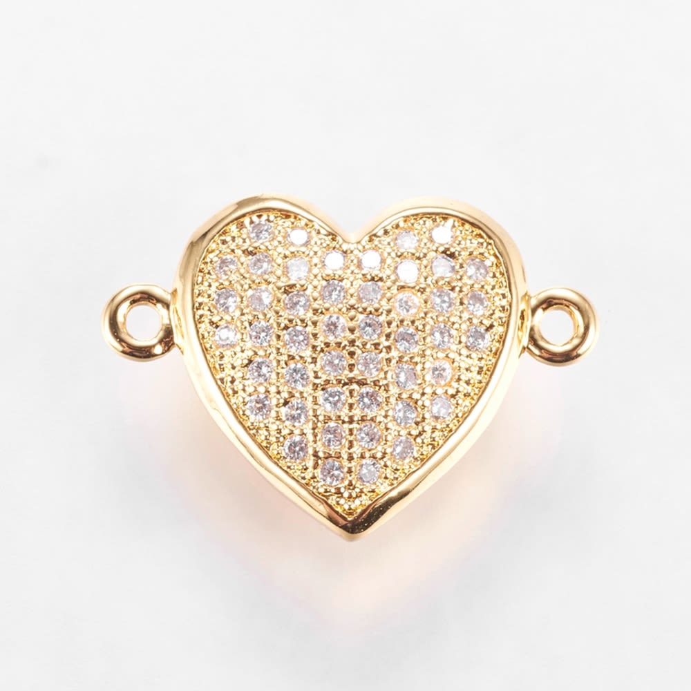 Dije conector zircón corazón corona baño de oro / unidad1
